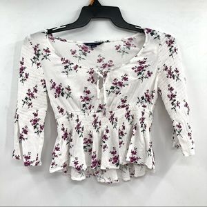 American Eagle Outfitters - White Floral Peasant Boho Ruffle Top - Size Small